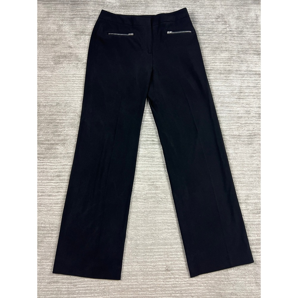 New Directions Dress Pants Womens 6 Black Wide Leg Zipper Pockets Mid Rise
